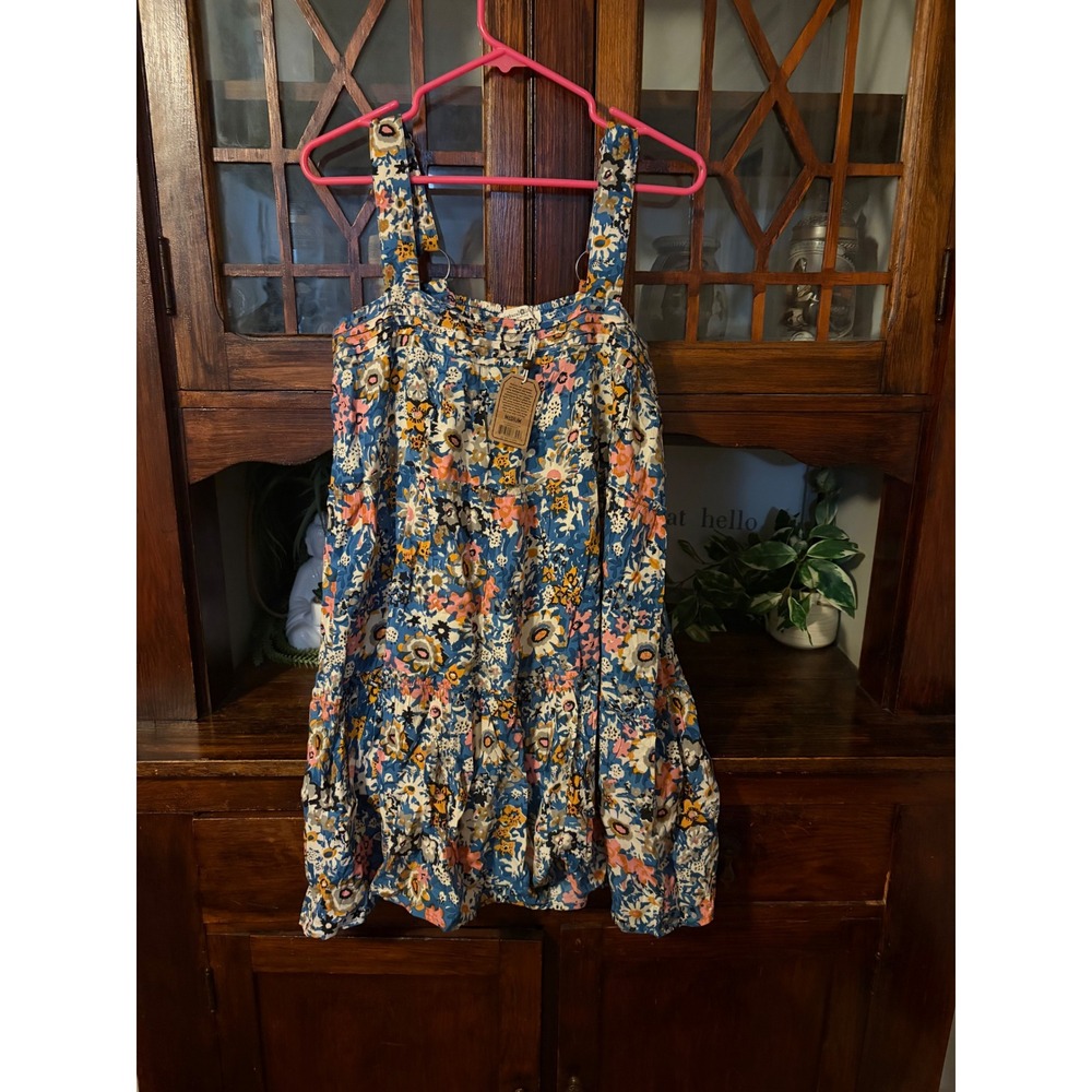 Natural Life Women Blue Floral Tiered Boho Sun Dress Medium NWT